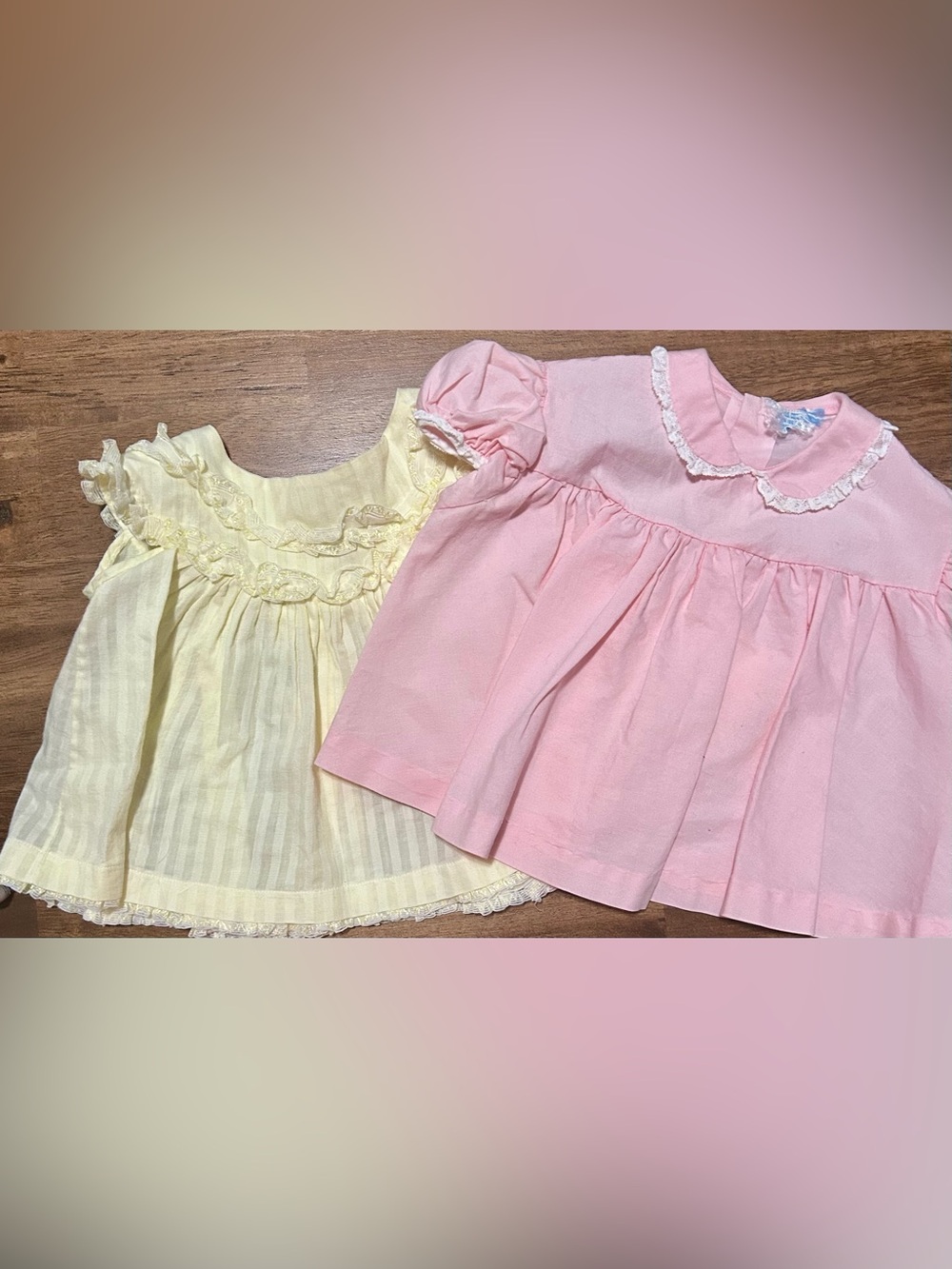 VINTAGE BUNDLE - Pastel Pink & Yellow Baby Dress Duo